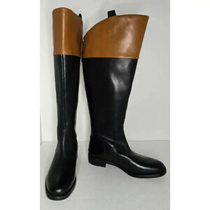 Franco Sarto Womens Meyer 2 Leather Wide Calf Knee-High Boots Black/Cognac Sz 6